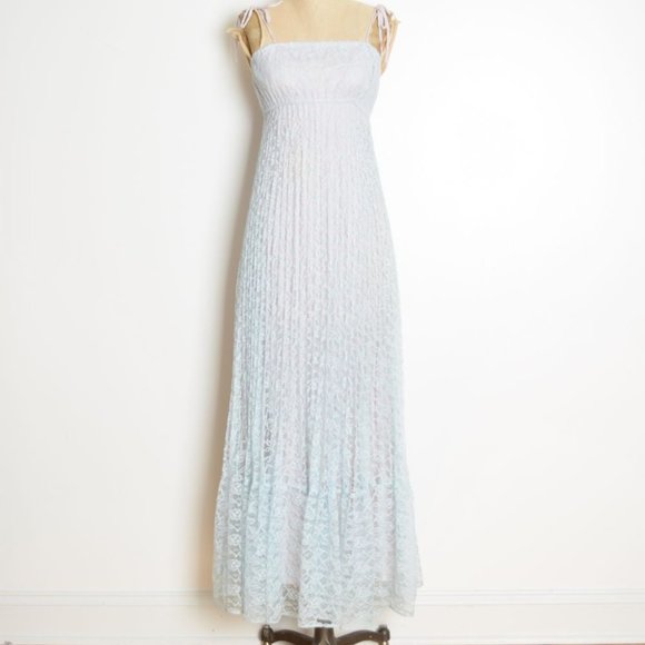 vintage 70s sun dress blue lace empire waist long maxi prom party hippie boho XS - Picture 2 of 9